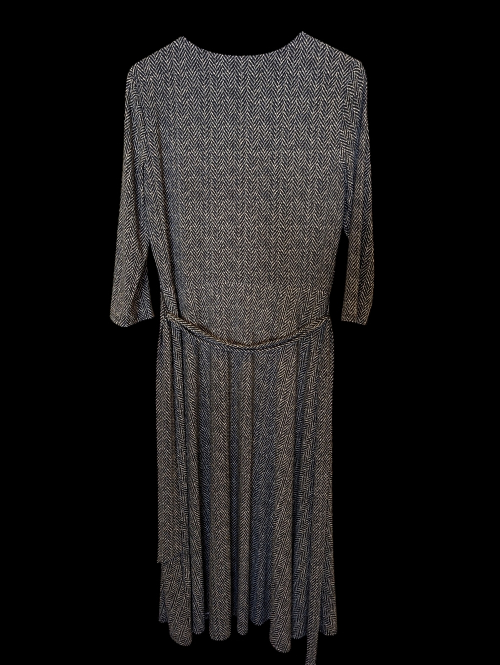 Lauren Ralph Lauren Black/White Herringbone Knit Wrap V-Neck Midi Dress Size 8 - Picture 3 of 6